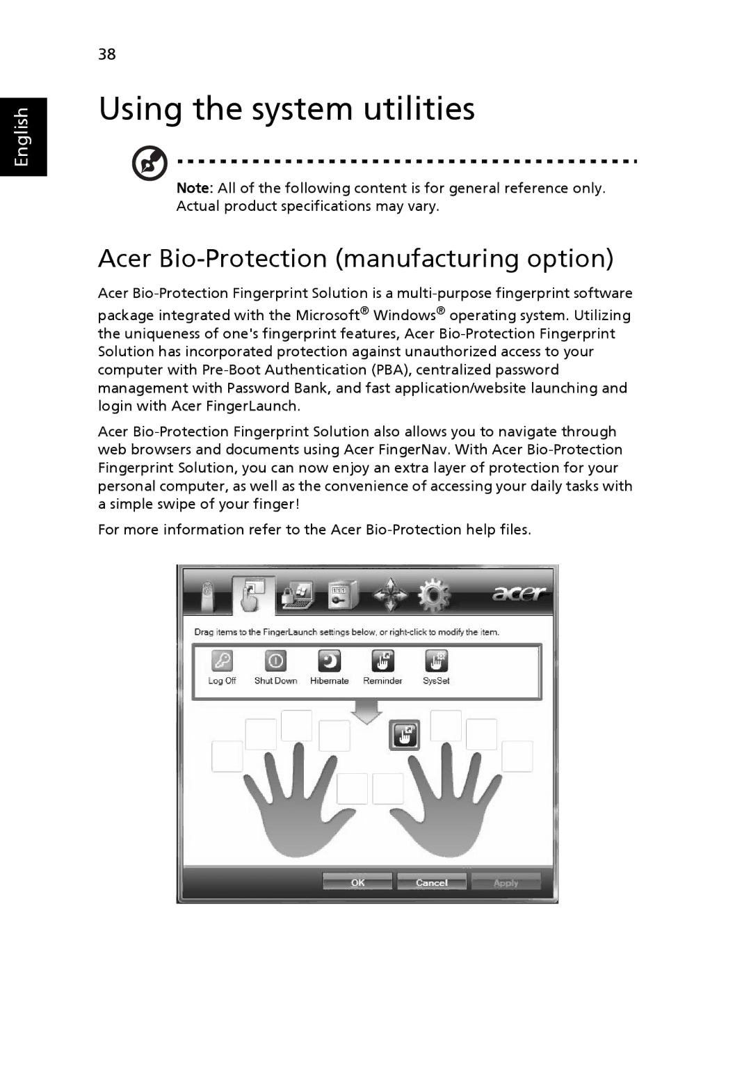 Acer 4320 Series, 4720 Series manual Using the system utilities, Acer Bio-Protection manufacturing option 