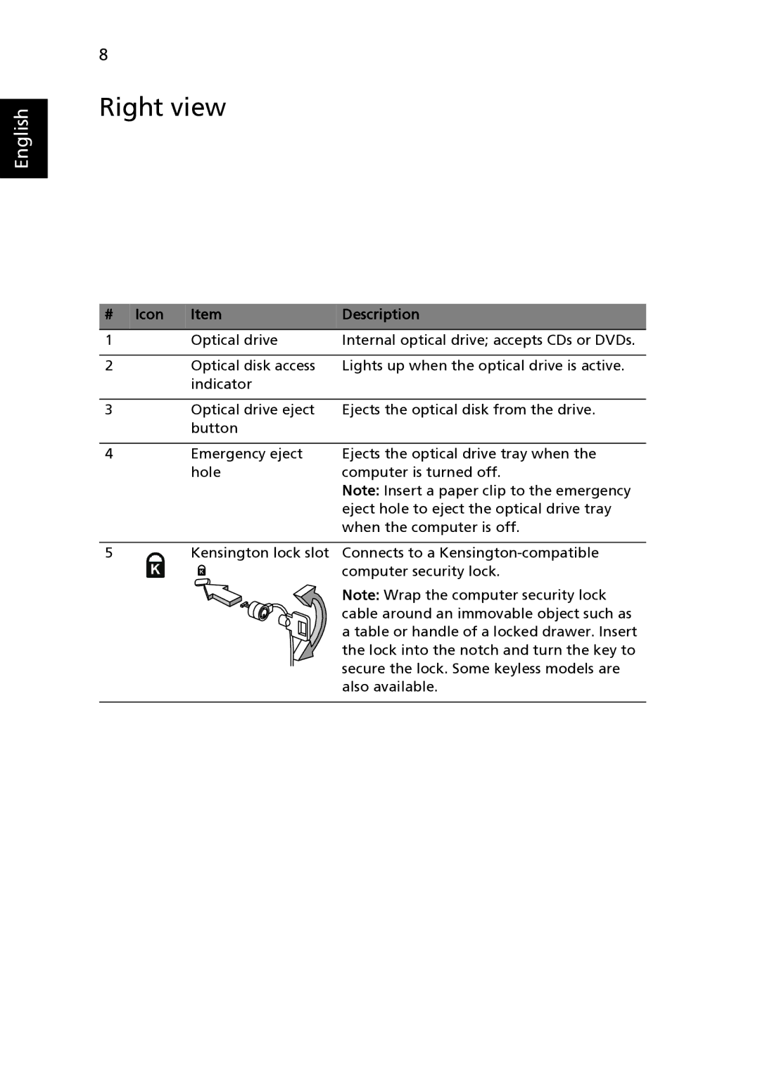 Acer 4332 Series, 4732Z Series manual Right view 