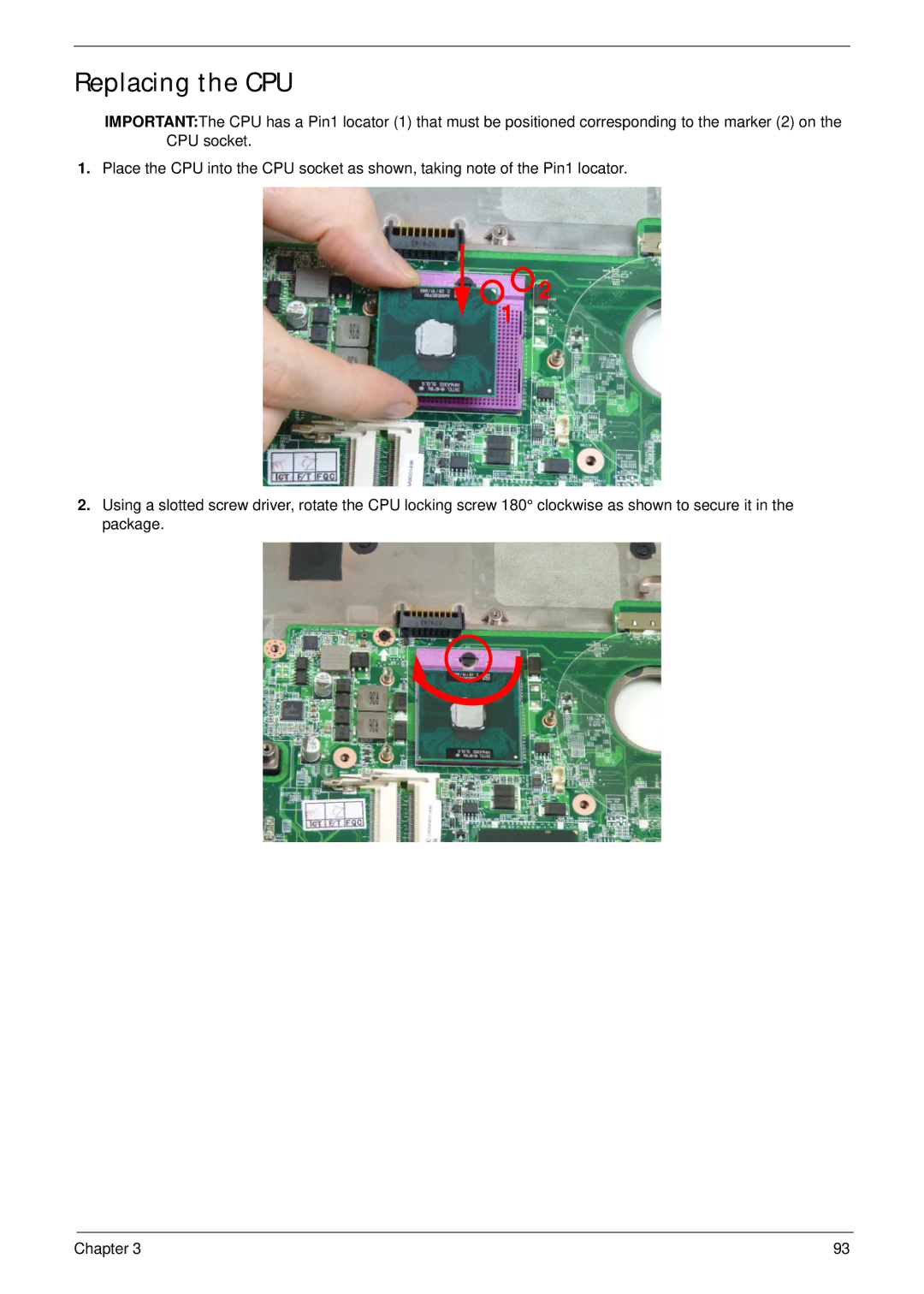 Acer 4733Z, 4333 manual Replacing the CPU 