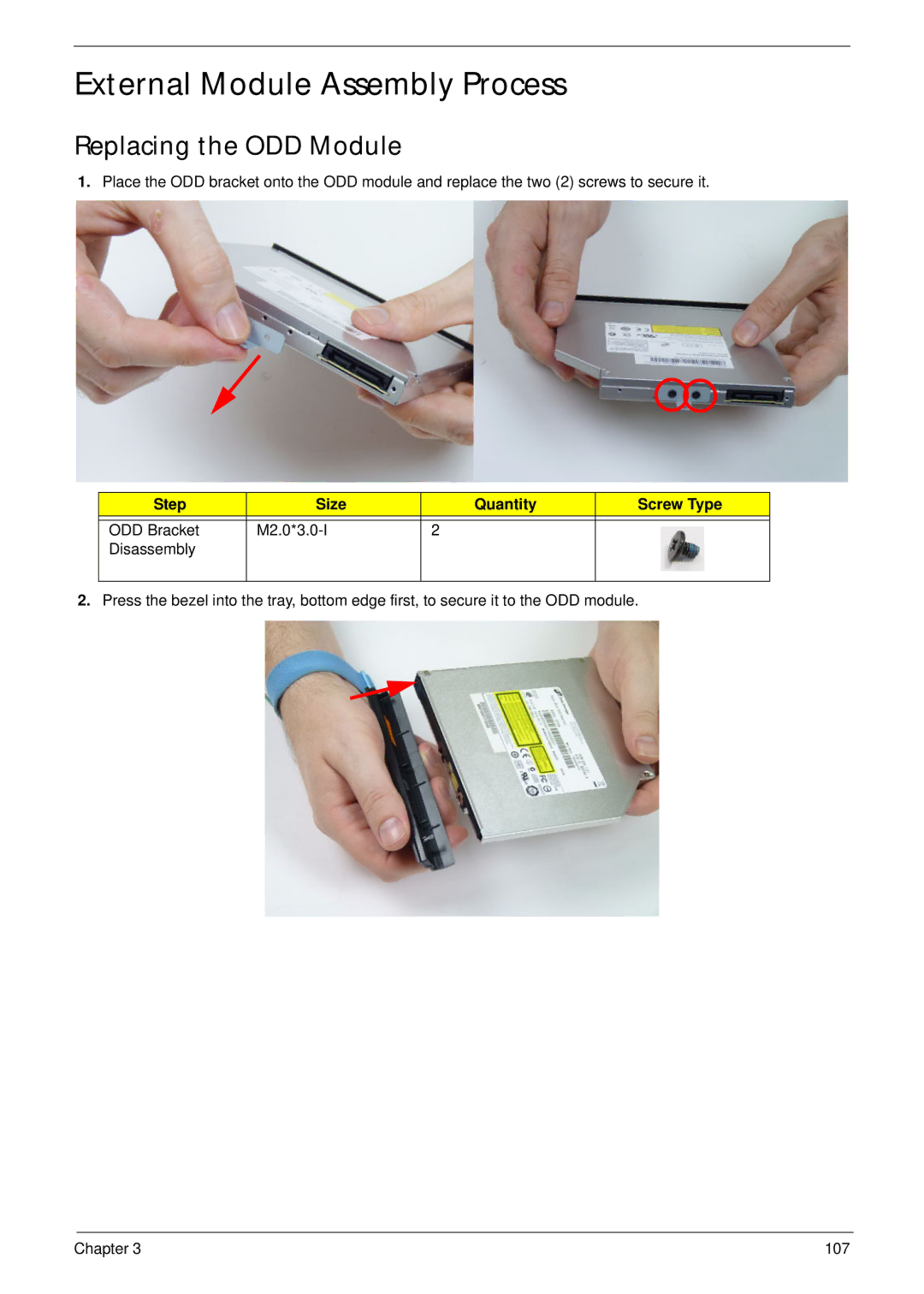 Acer 4733Z, 4333 manual External Module Assembly Process, Replacing the ODD Module 