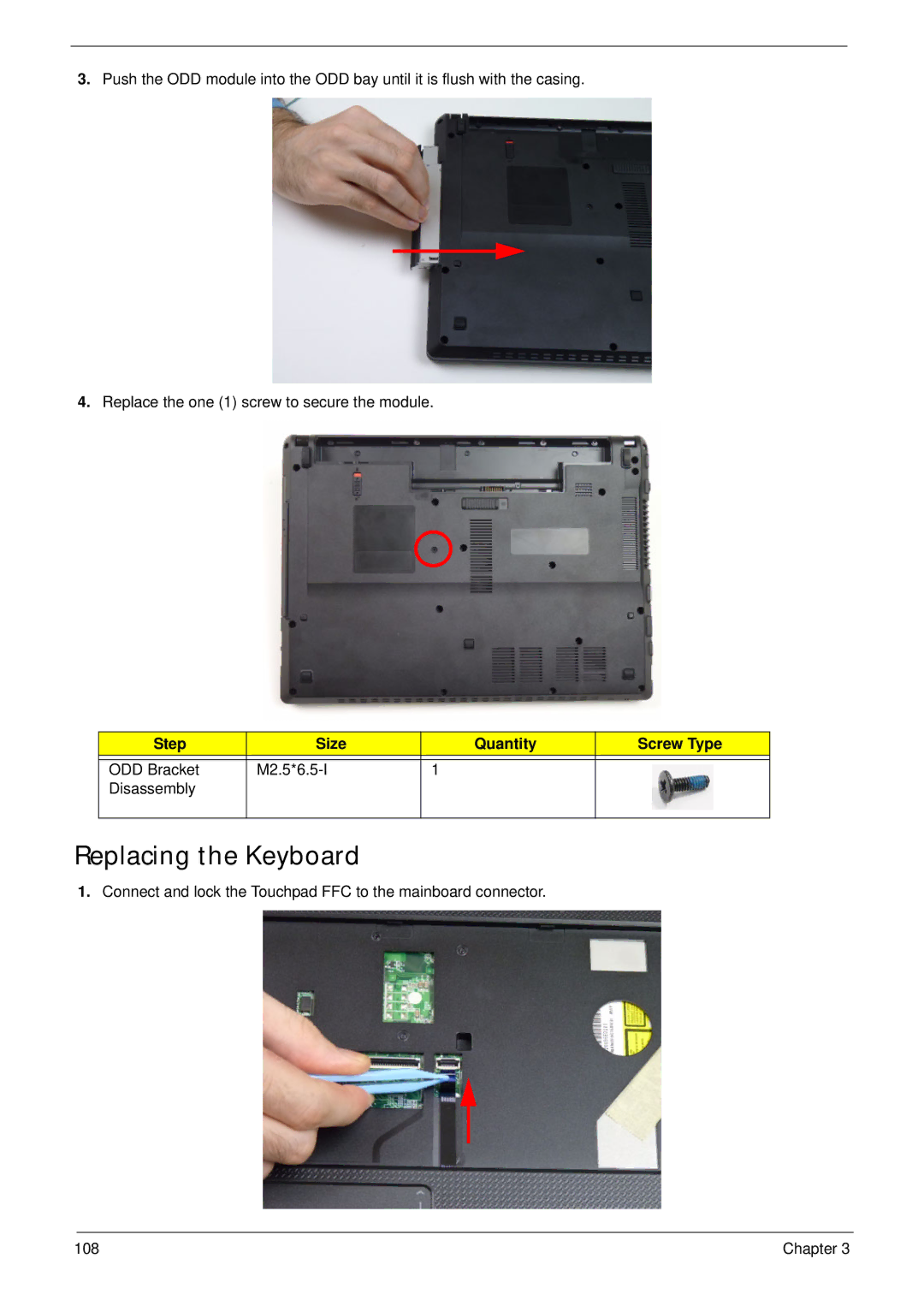 Acer 4333, 4733Z manual Replacing the Keyboard 