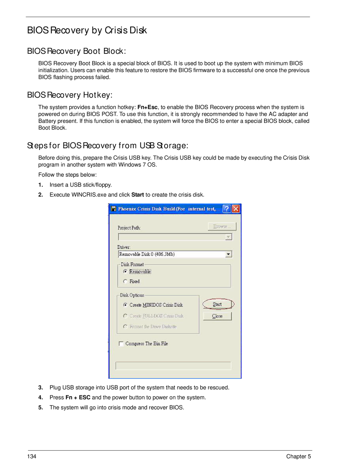 Acer 4333, 4733Z manual Bios Recovery by Crisis Disk, Bios Recovery Boot Block, Bios Recovery Hotkey 