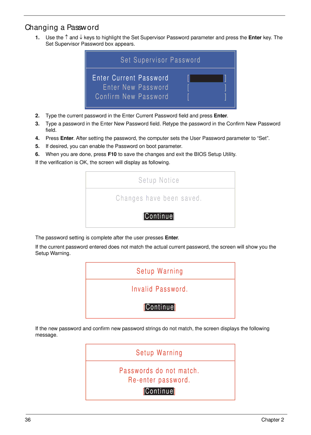 Acer 4333, 4733Z manual Continue, Changing a Password 