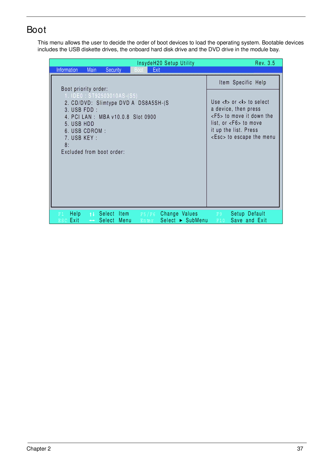 Acer 4733Z, 4333 manual Boot, Pci Lan, Usb Hdd 