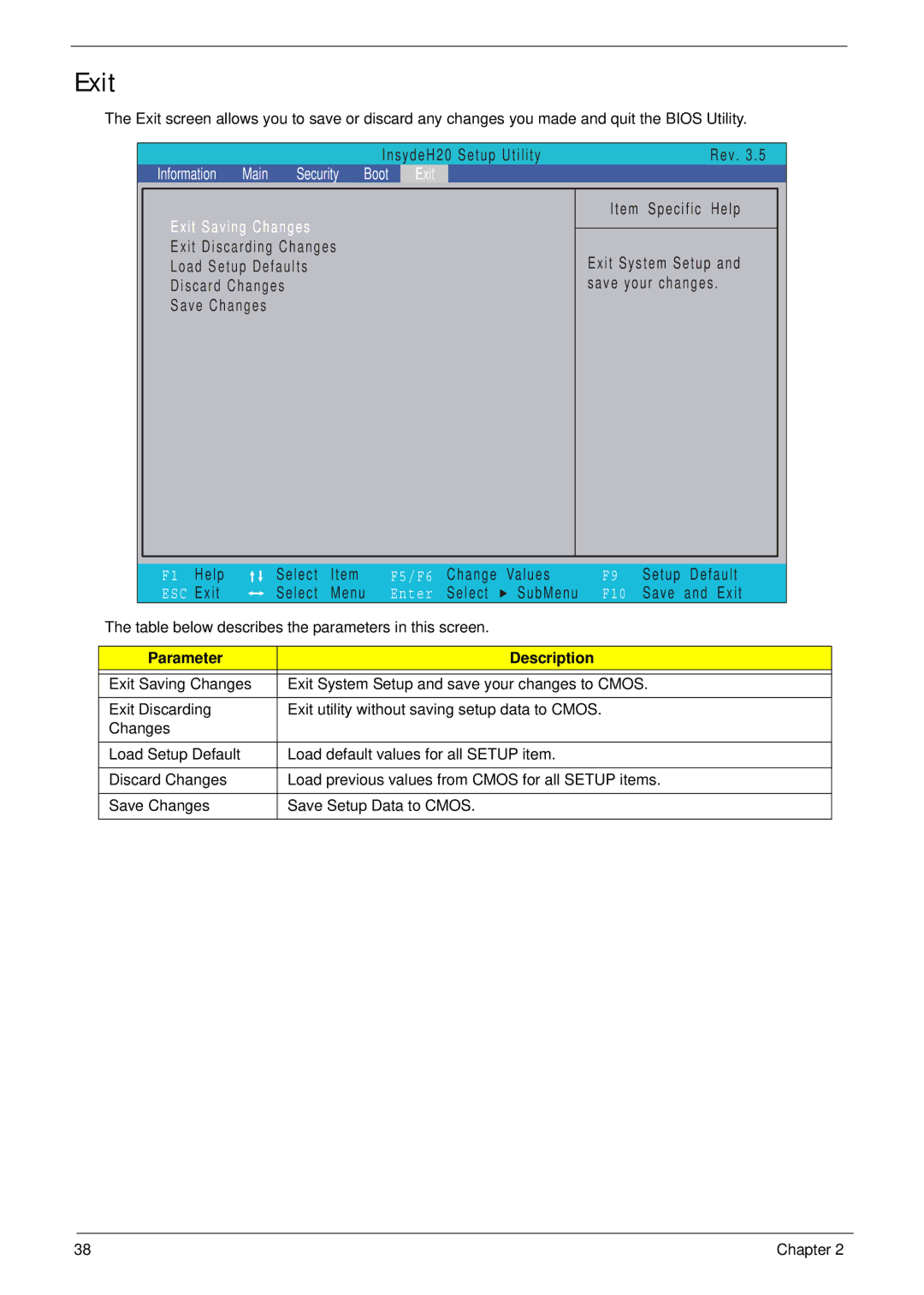 Acer 4333, 4733Z manual Exit Exit Saving Changes 