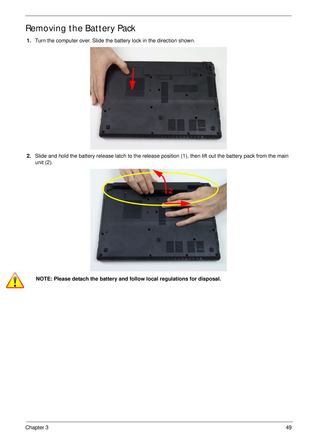 Acer 4733Z, 4333 manual Removing the Battery Pack 