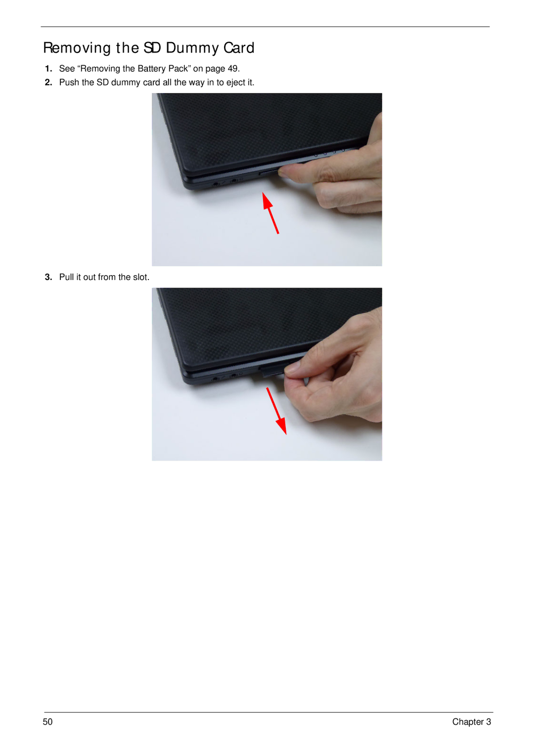 Acer 4333, 4733Z manual Removing the SD Dummy Card 