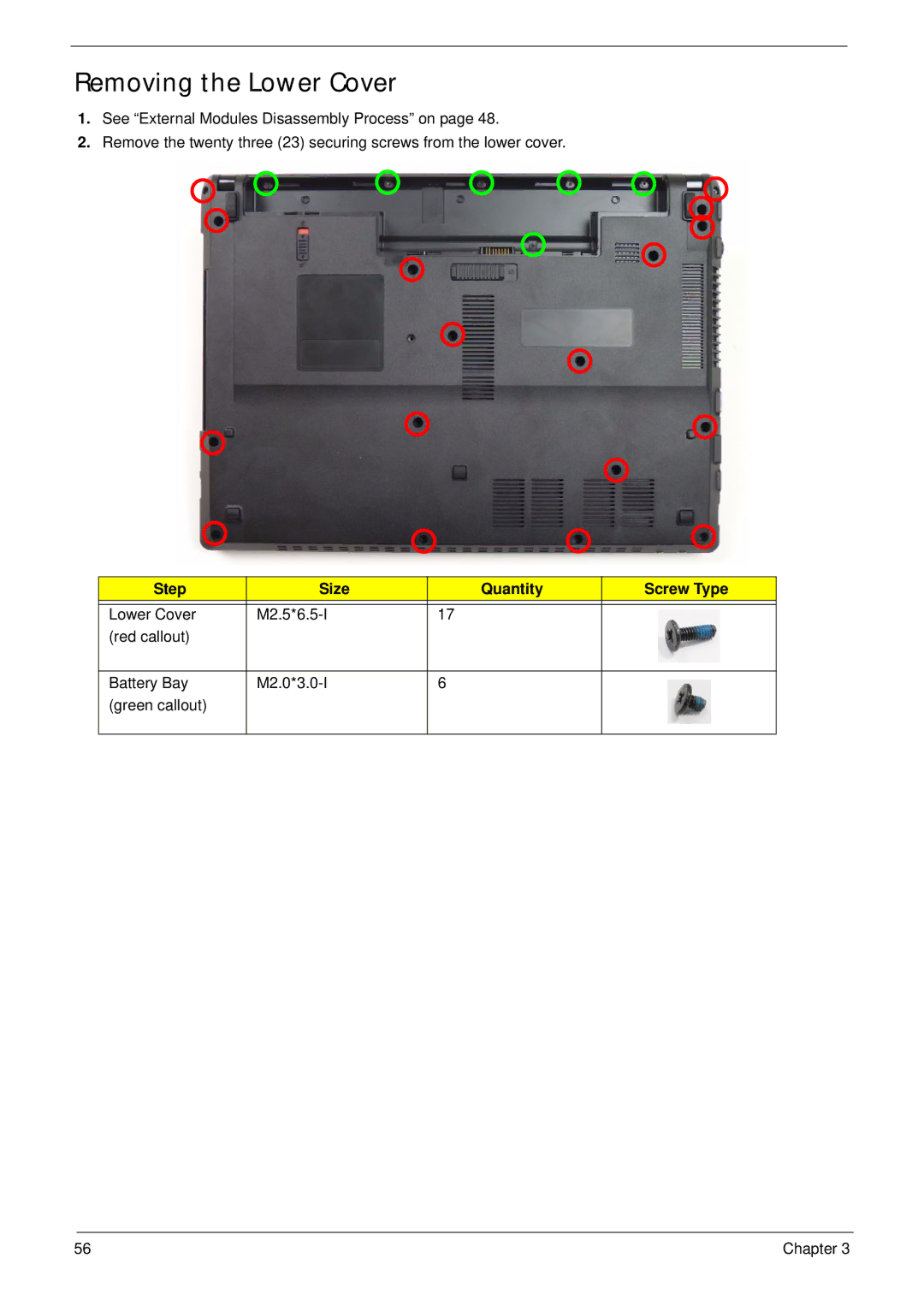 Acer 4333, 4733Z manual Removing the Lower Cover 