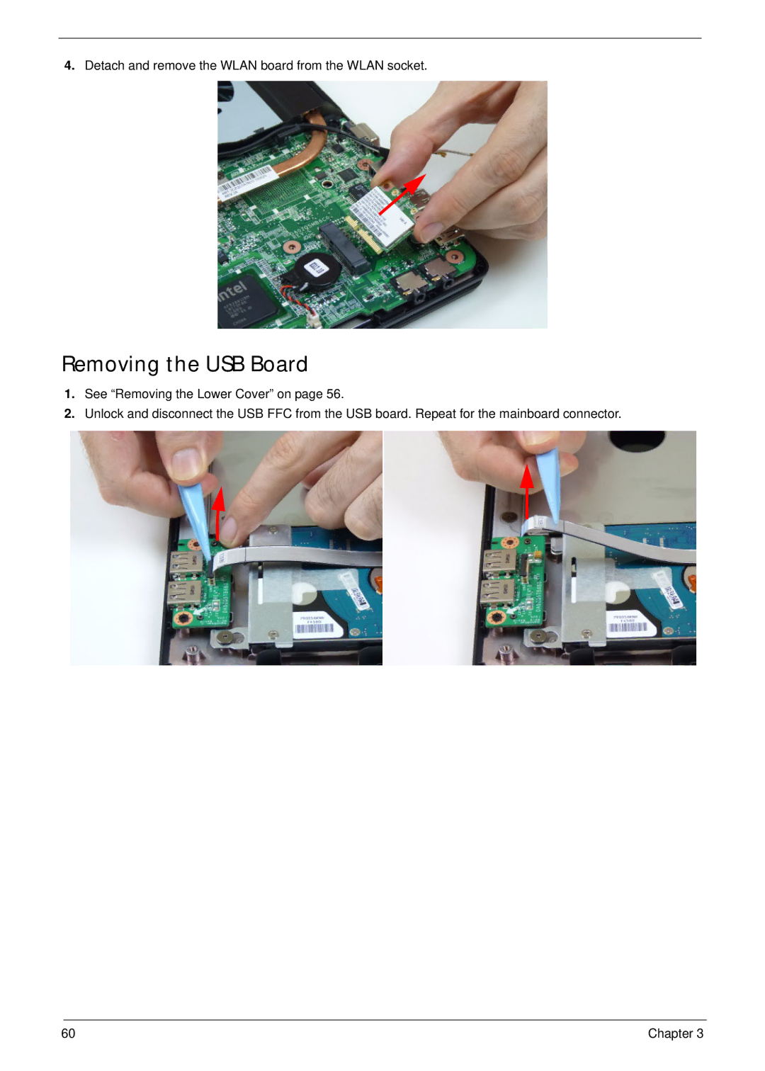 Acer 4333, 4733Z manual Removing the USB Board 