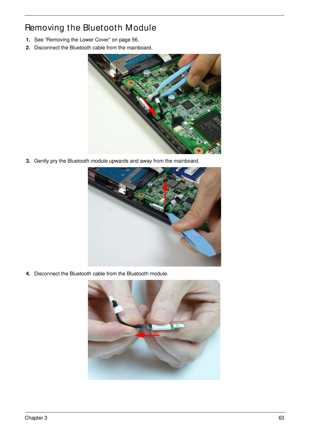 Acer 4733Z, 4333 manual Removing the Bluetooth Module 