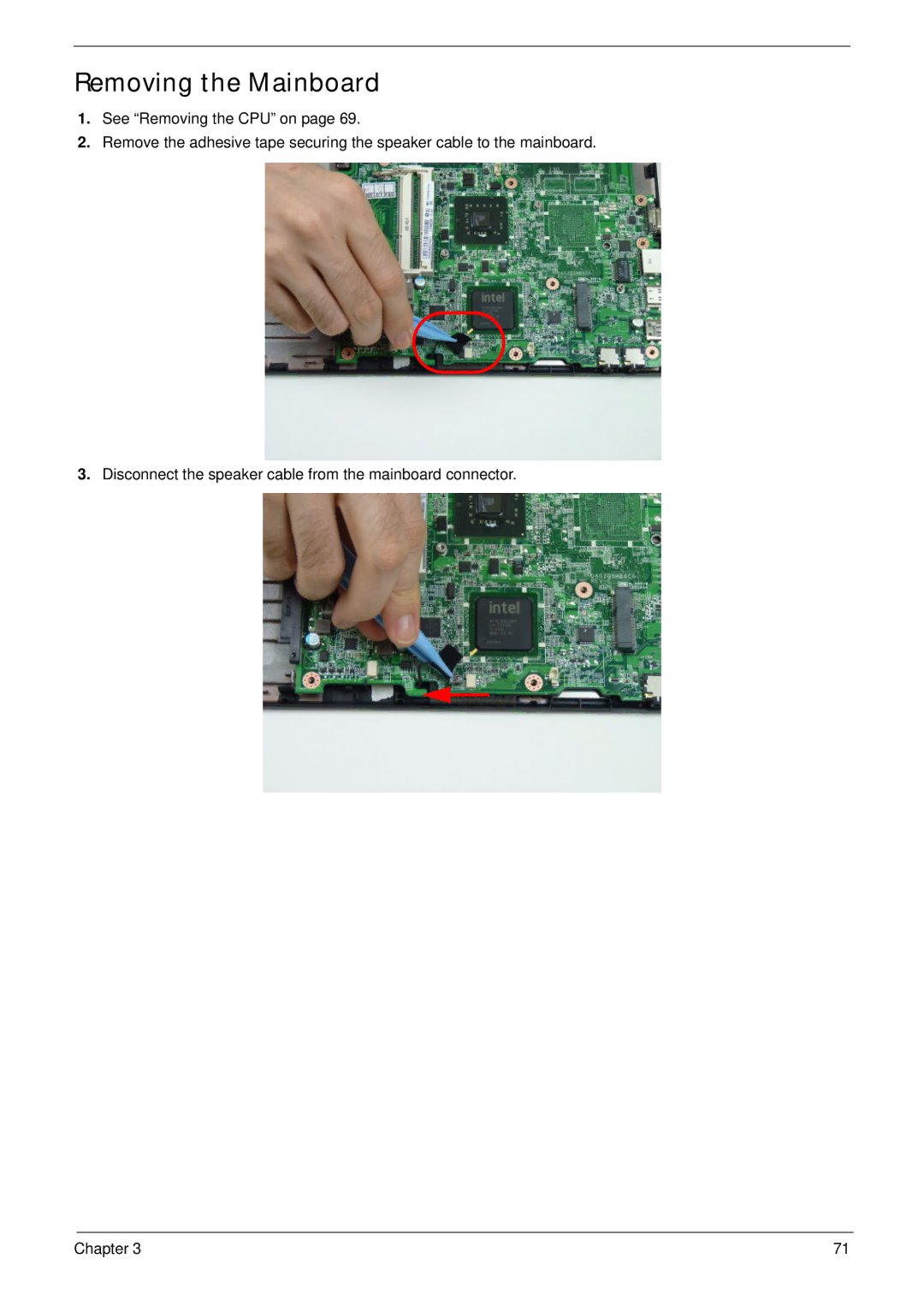 Acer 4733Z, 4333 manual Removing the Mainboard 