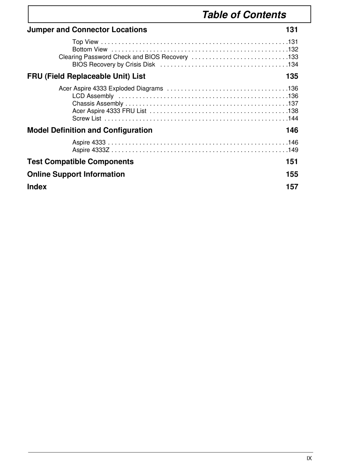 Acer 4733Z, 4333 manual Table of Contents 