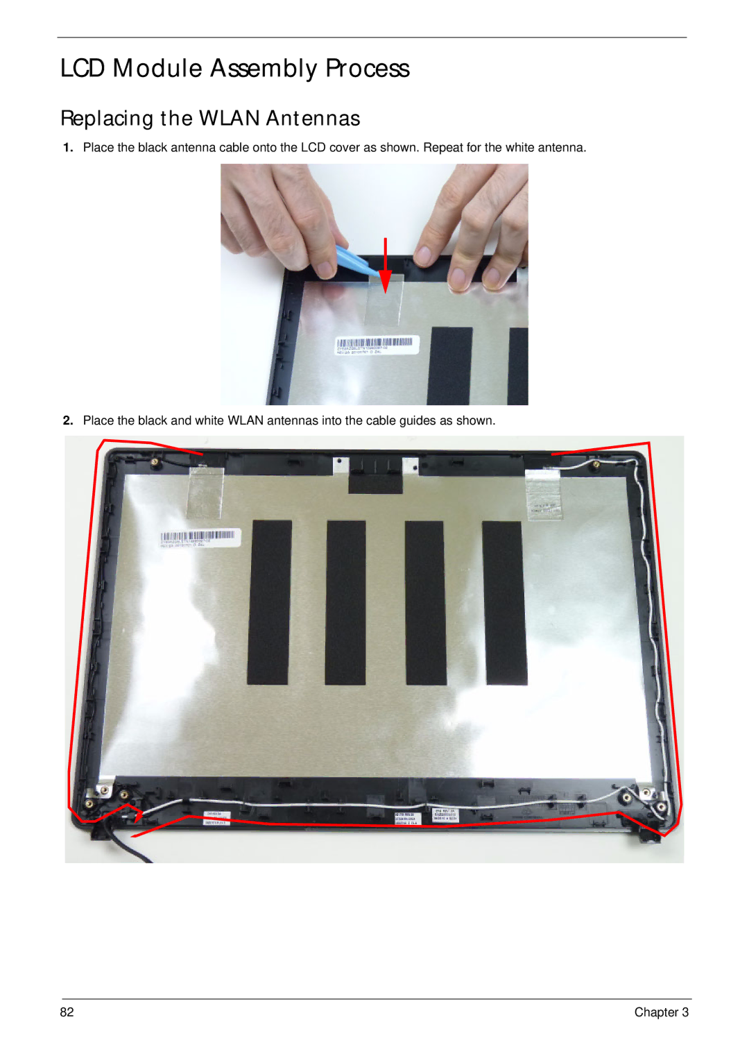 Acer 4333, 4733Z manual LCD Module Assembly Process, Replacing the Wlan Antennas 