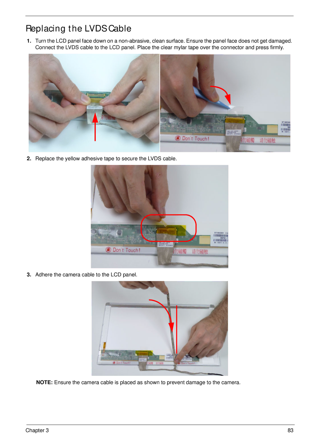 Acer 4733Z, 4333 manual Replacing the Lvds Cable 