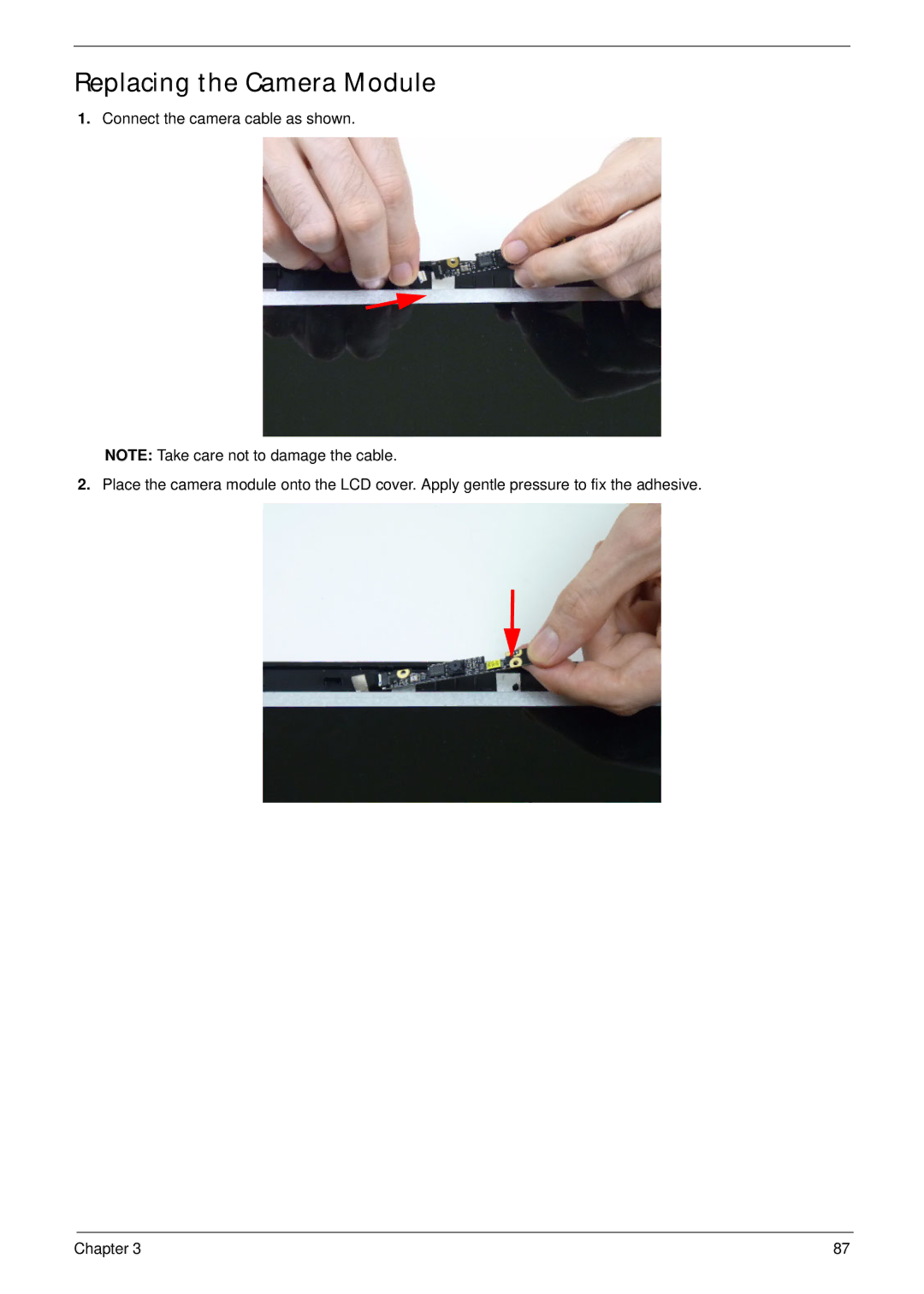 Acer 4733Z, 4333 manual Replacing the Camera Module 