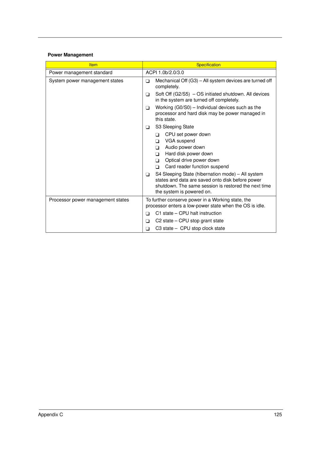 Acer 4520 manual Power Management 