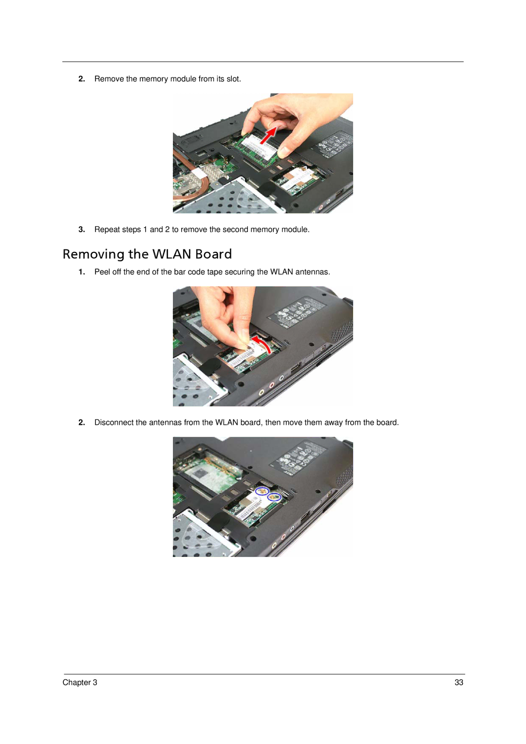 Acer 4520 manual Removing the Wlan Board 