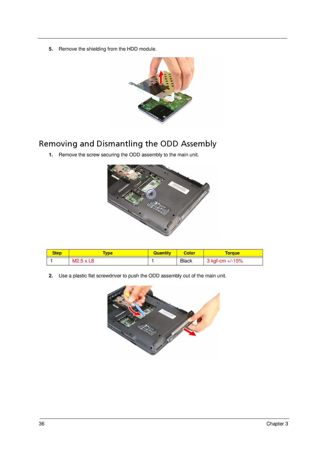 Acer 4520 manual Removing and Dismantling the ODD Assembly, Black 