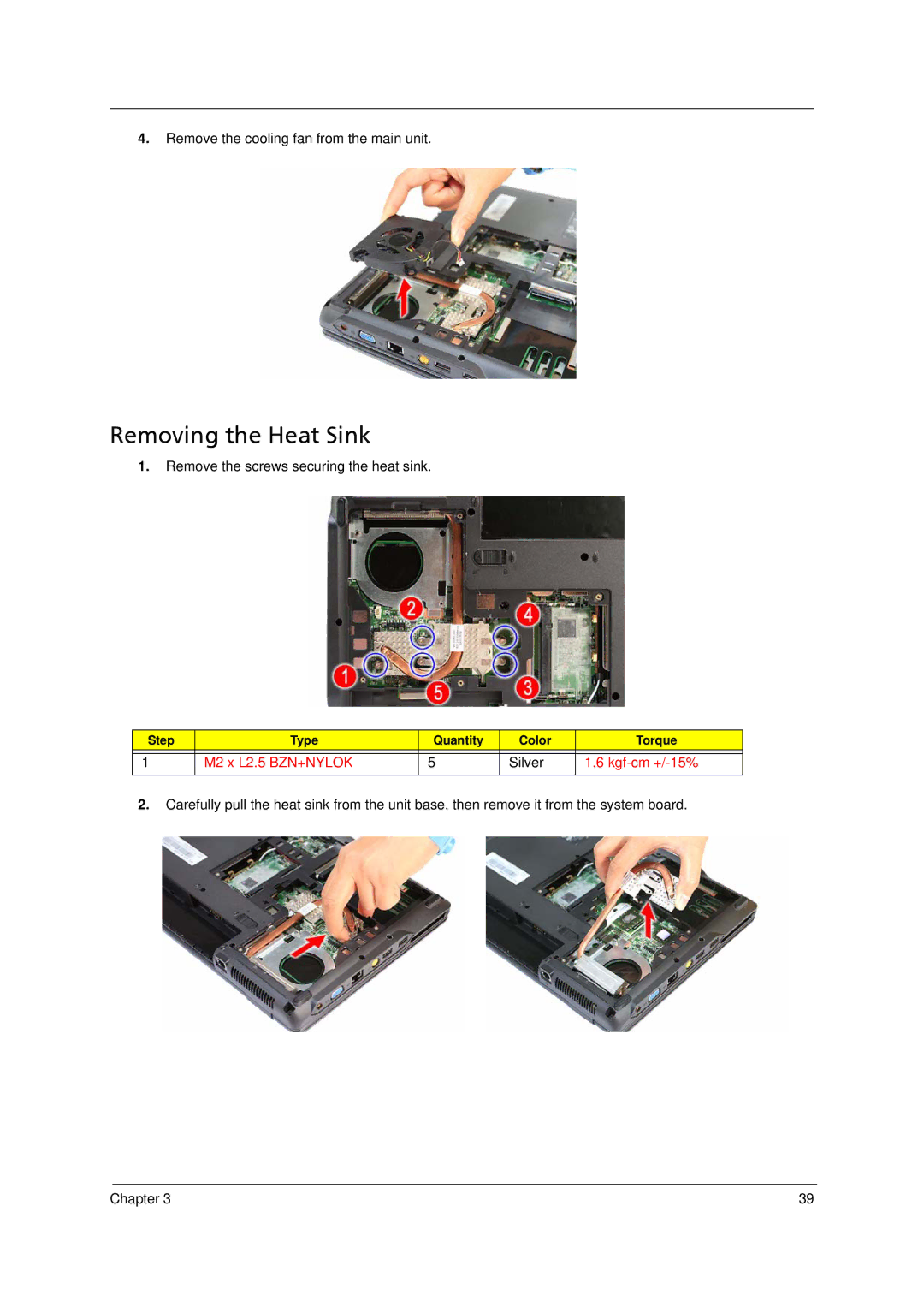 Acer 4520 manual Removing the Heat Sink 