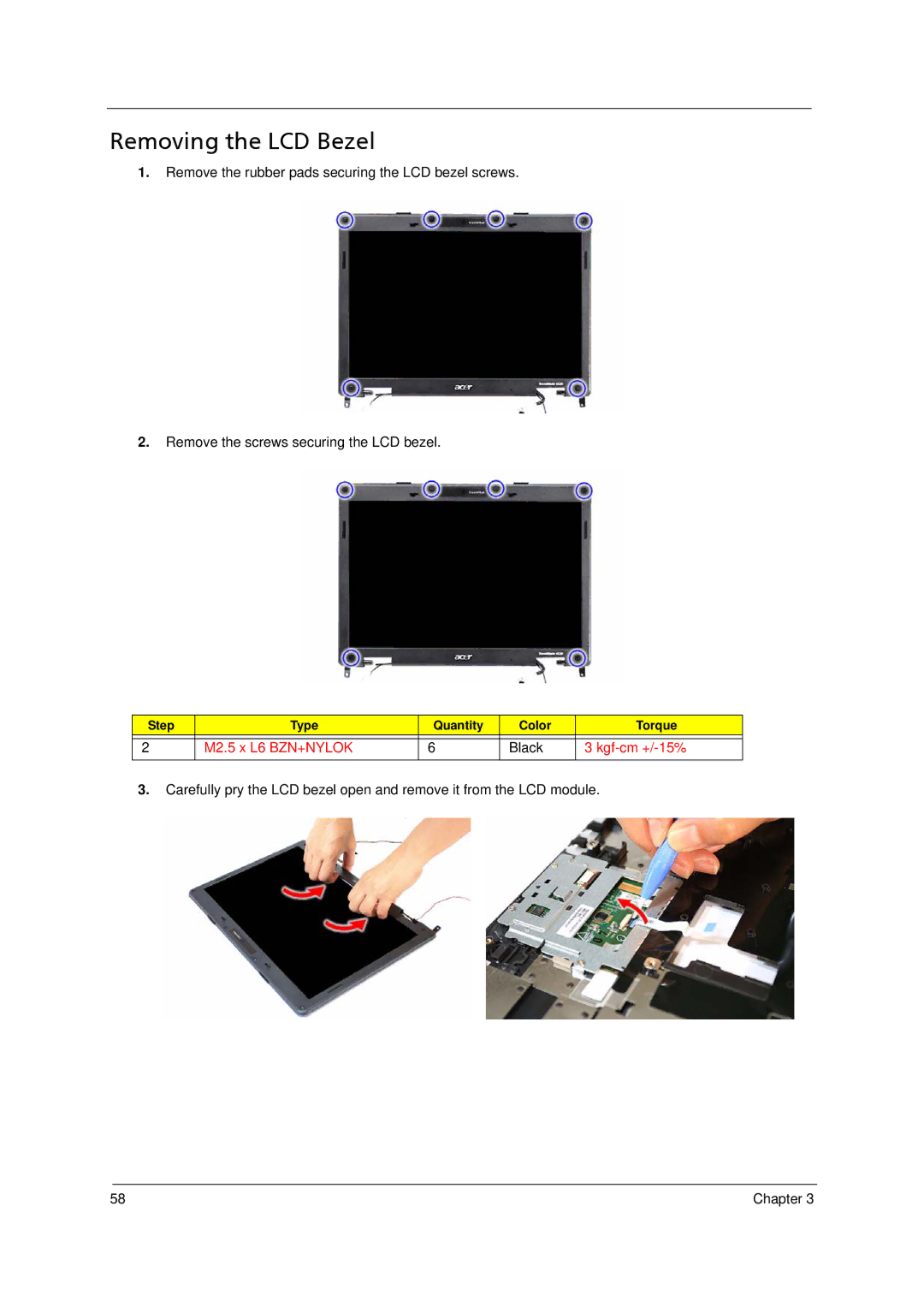 Acer 4520 manual Removing the LCD Bezel, Black 