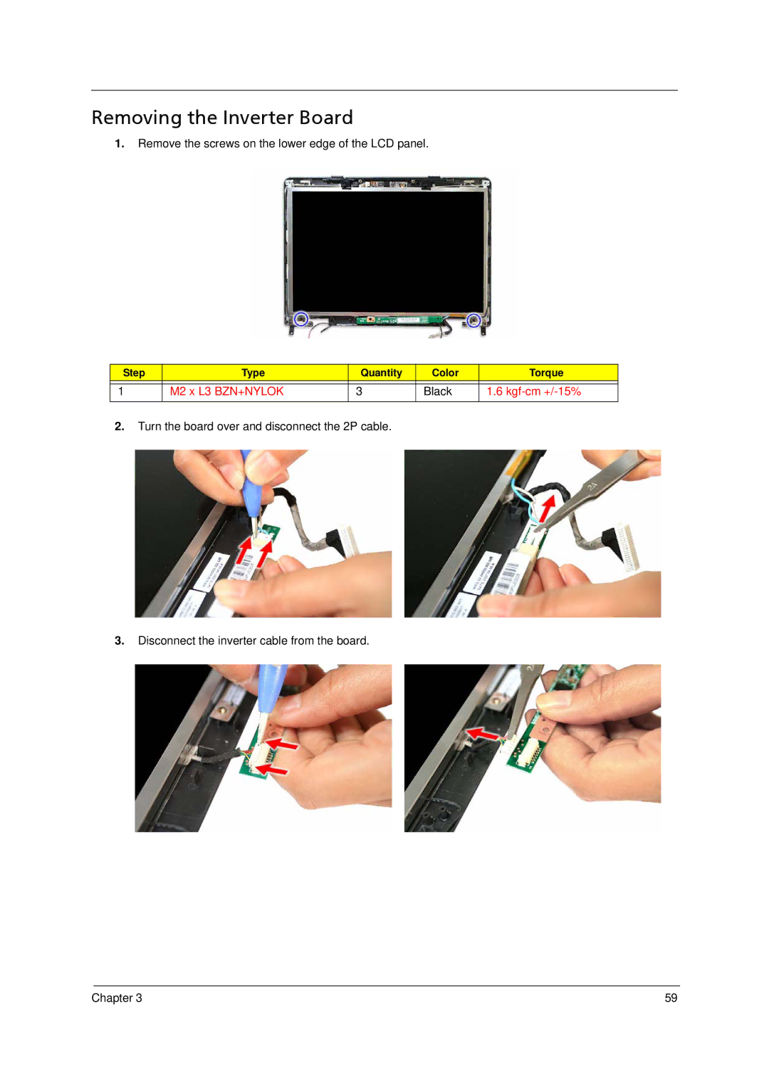 Acer 4520 manual Removing the Inverter Board 