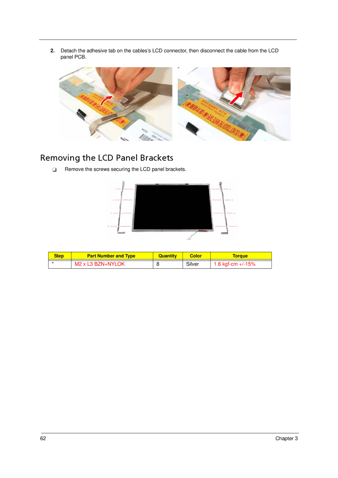 Acer 4520 manual Removing the LCD Panel Brackets, Silver 