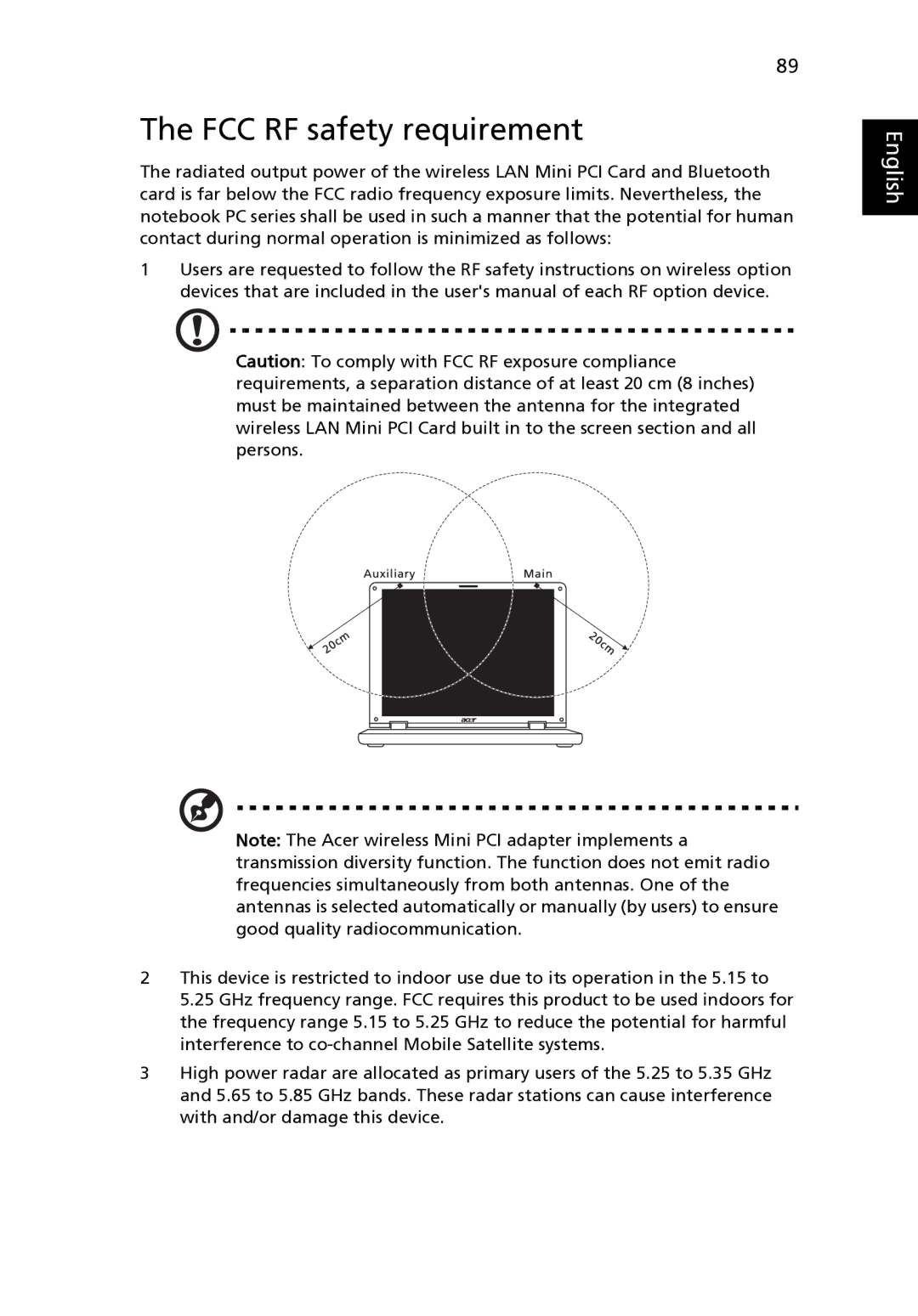 Acer 4520 manual FCC RF safety requirement 