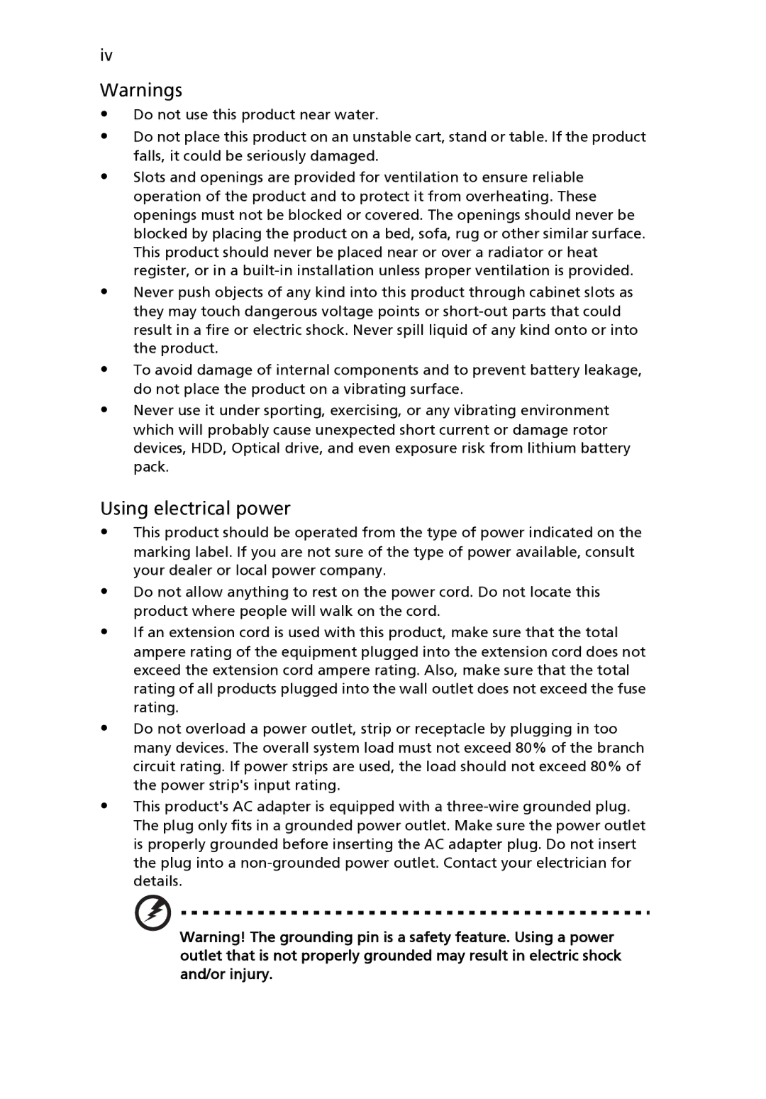 Acer 4520 manual Using electrical power 