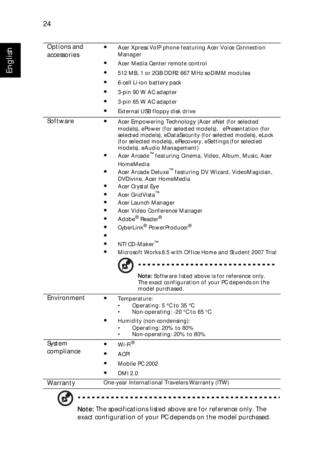 Acer 4520 manual Options 