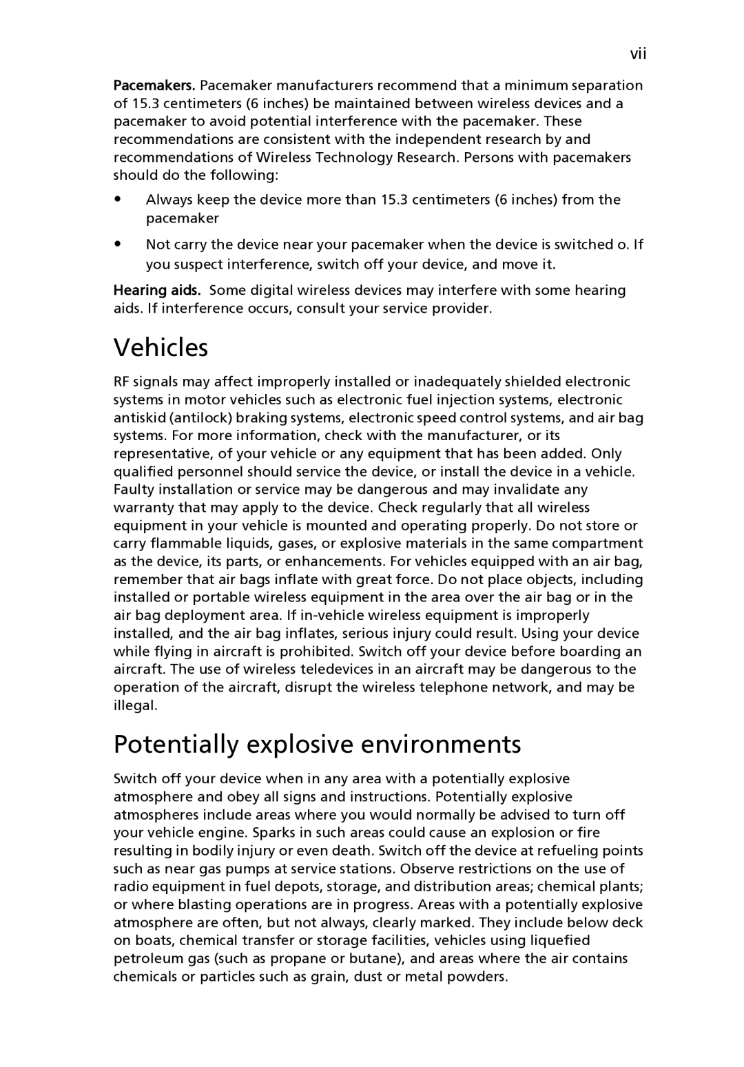 Acer 4520 manual Vehicles, Potentially explosive environments 