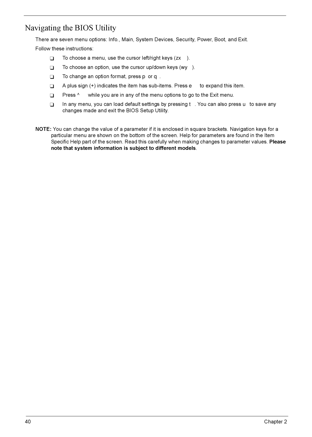 Acer 4520G, 4220G manual Navigating the Bios Utility 