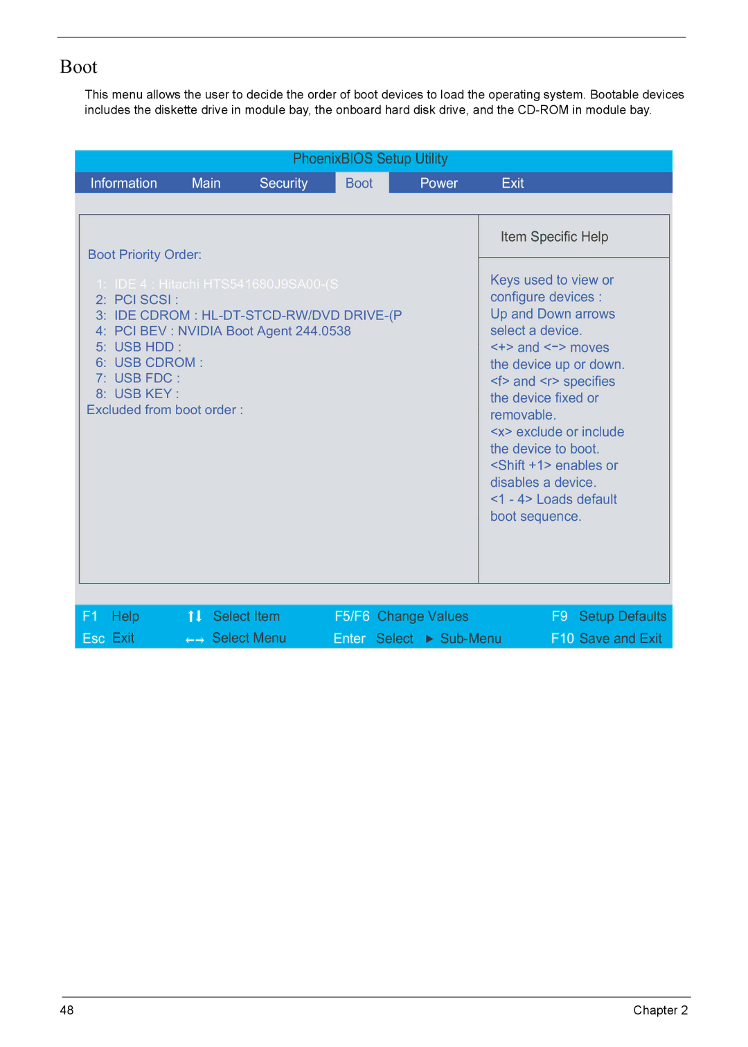 Acer 4520G, 4220G manual Boot, Power Exit 