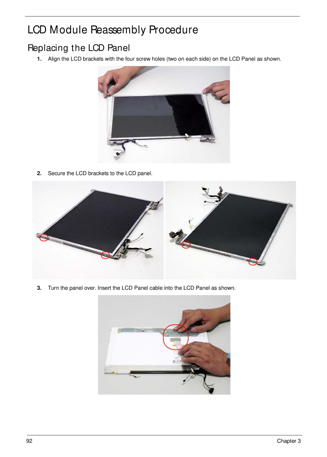 Acer 4530, 4230 manual LCD Module Reassembly Procedure, Replacing the LCD Panel 