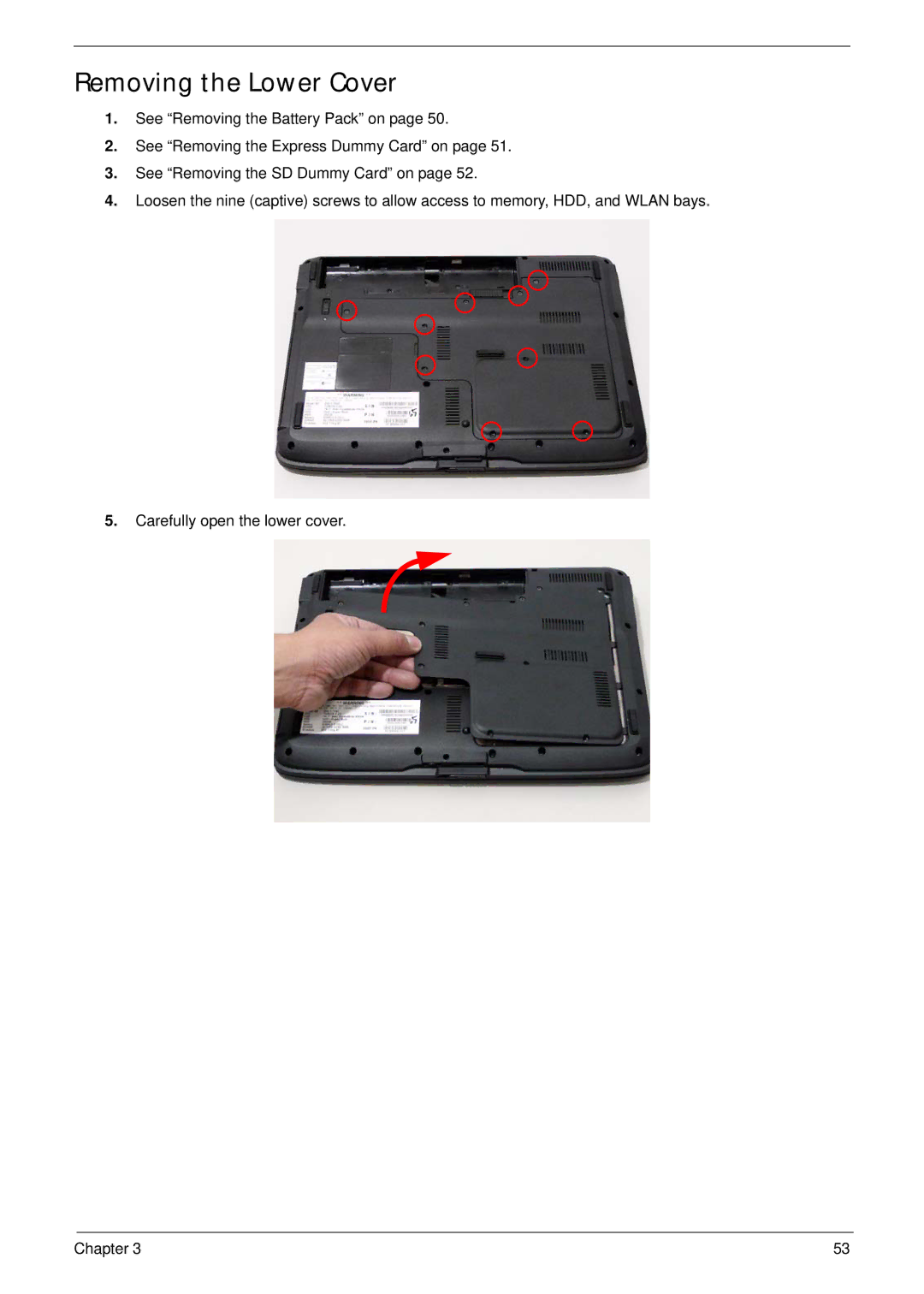 Acer 4230, 4530 manual Removing the Lower Cover 