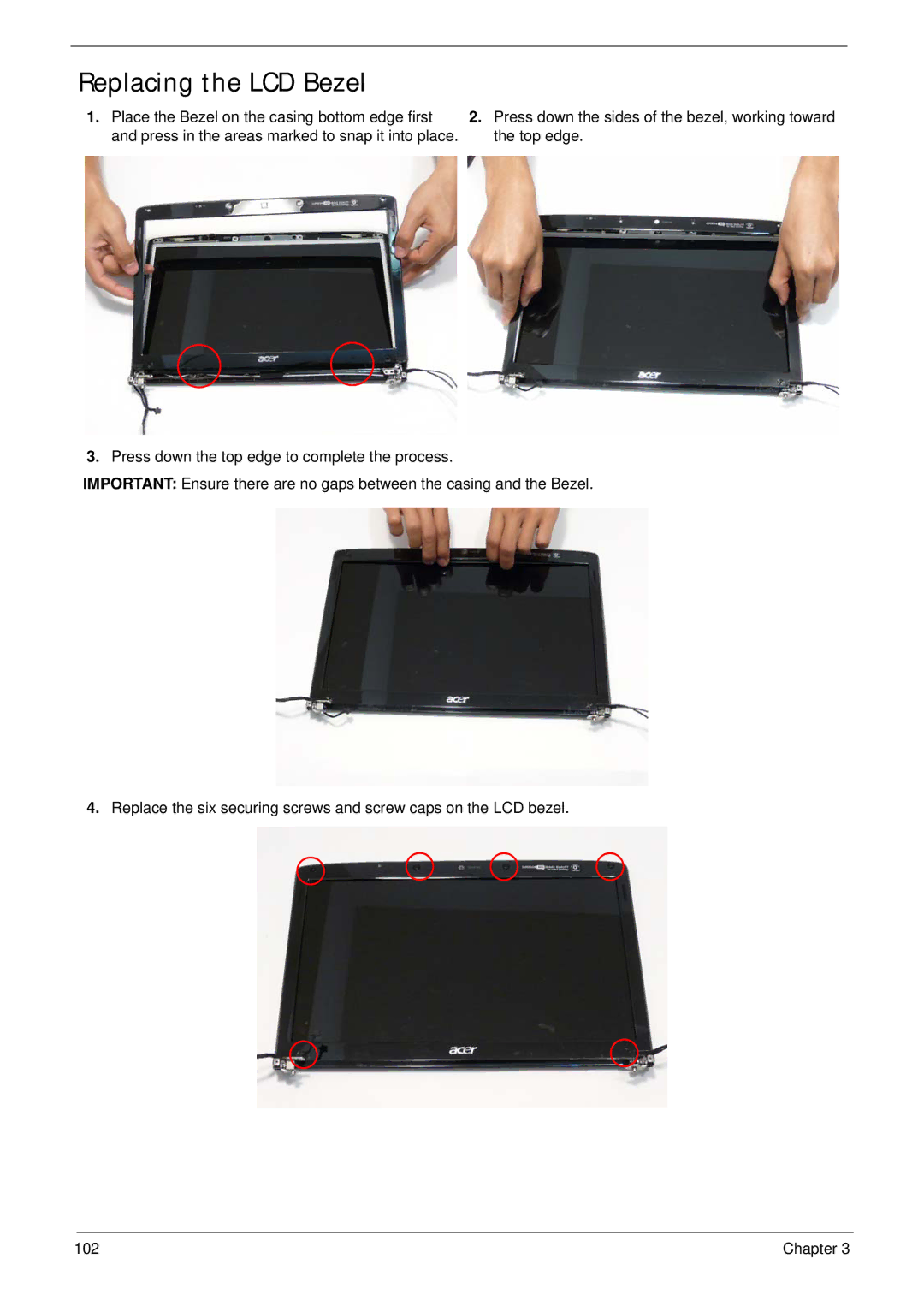 Acer 4235, 4535G manual Replacing the LCD Bezel 