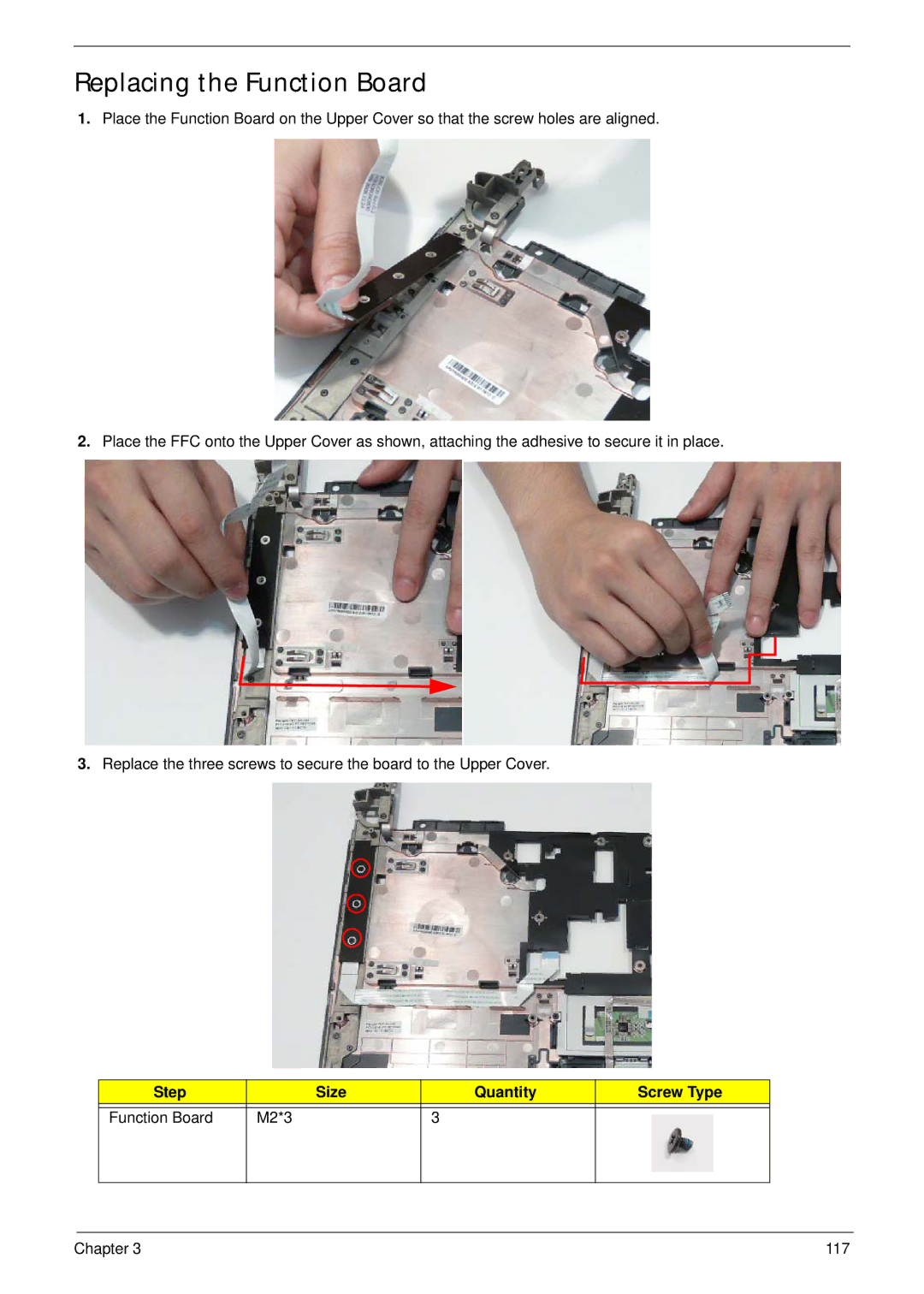 Acer 4535G, 4235 manual Replacing the Function Board 