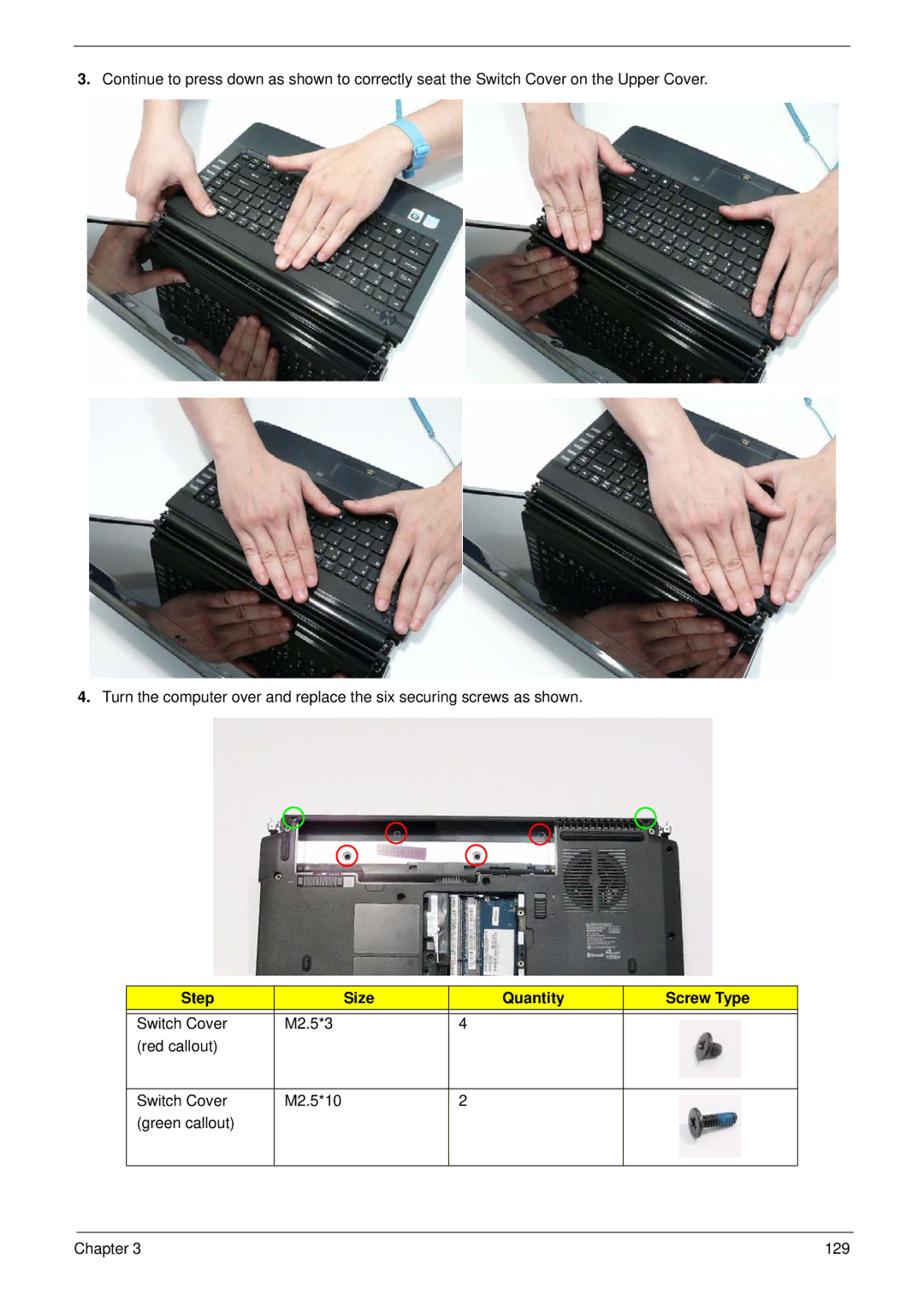 Acer 4535G, 4235 manual Step Size Quantity Screw Type 