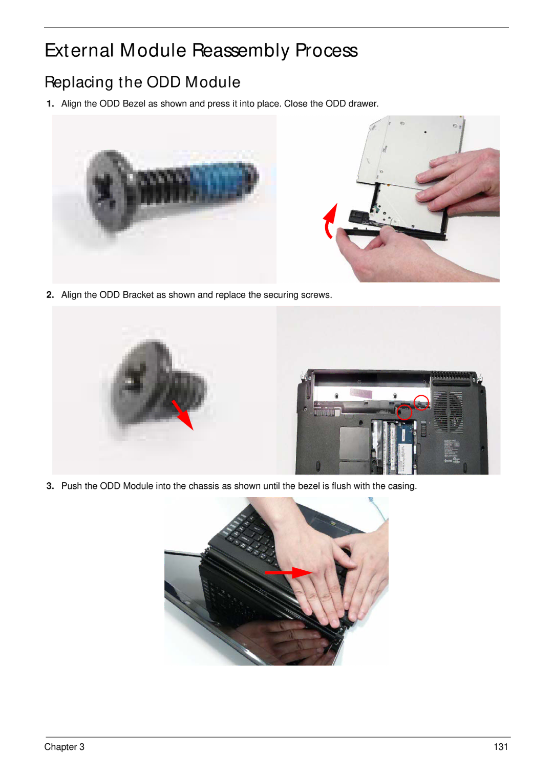 Acer 4535G, 4235 manual External Module Reassembly Process, Replacing the ODD Module 