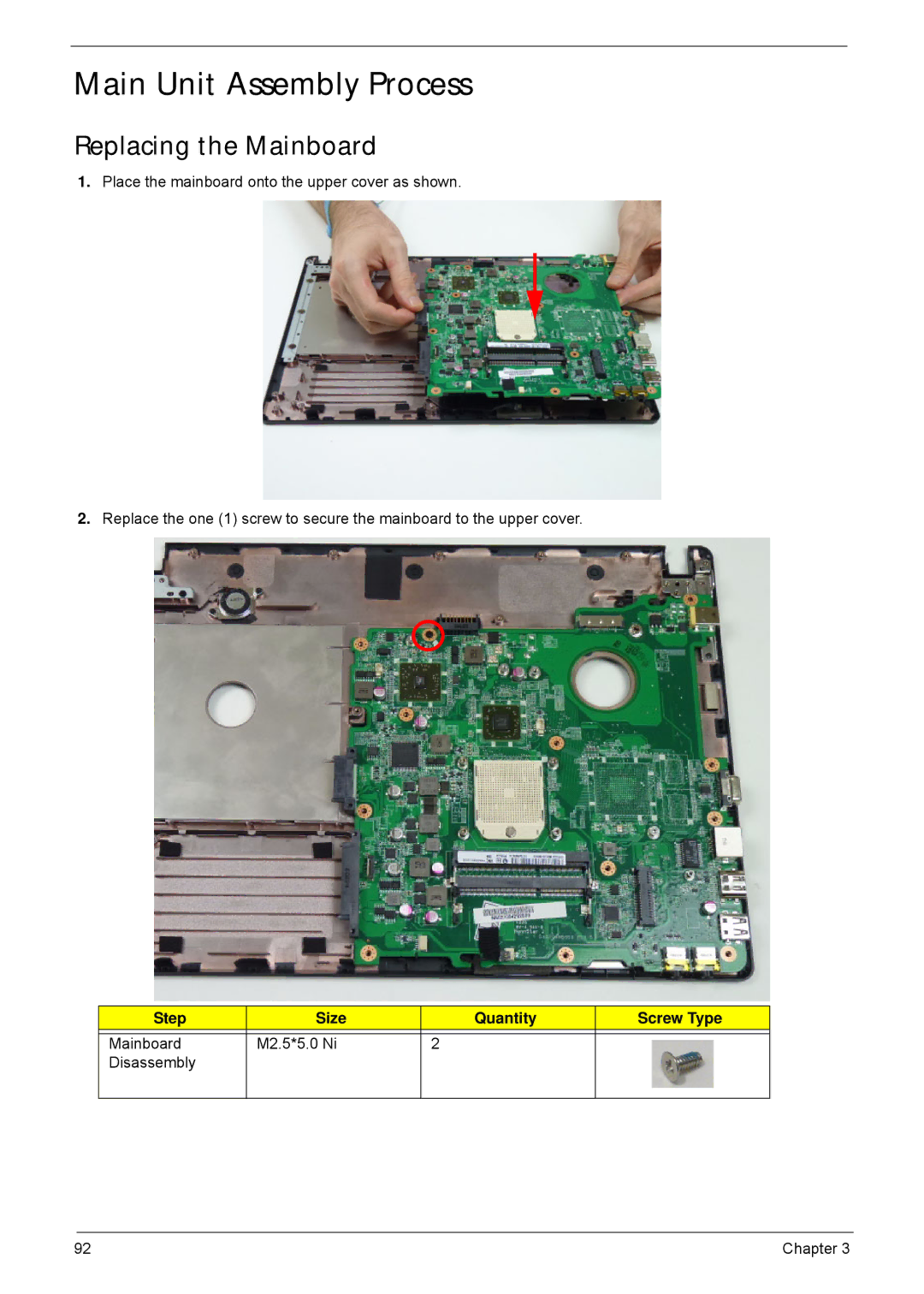 Acer 4552G, 4252 manual Main Unit Assembly Process, Replacing the Mainboard 