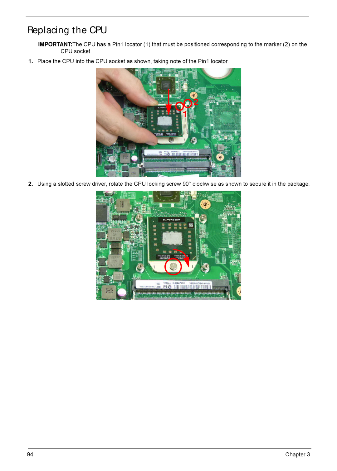 Acer 4252, 4552G manual Replacing the CPU 