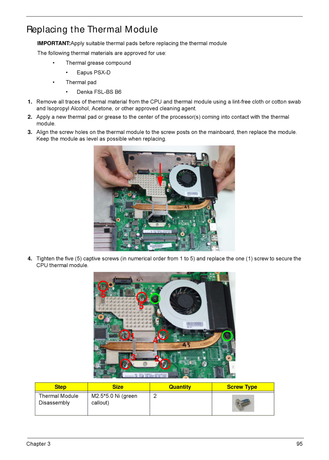 Acer 4552G, 4252 manual Replacing the Thermal Module, Step Size Quantity Screw Type 