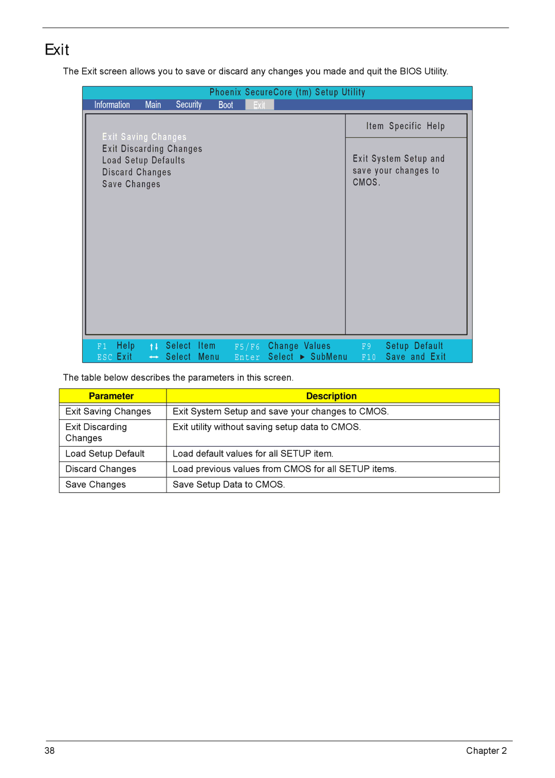 Acer 4552G, 4252 manual Exit, Security 