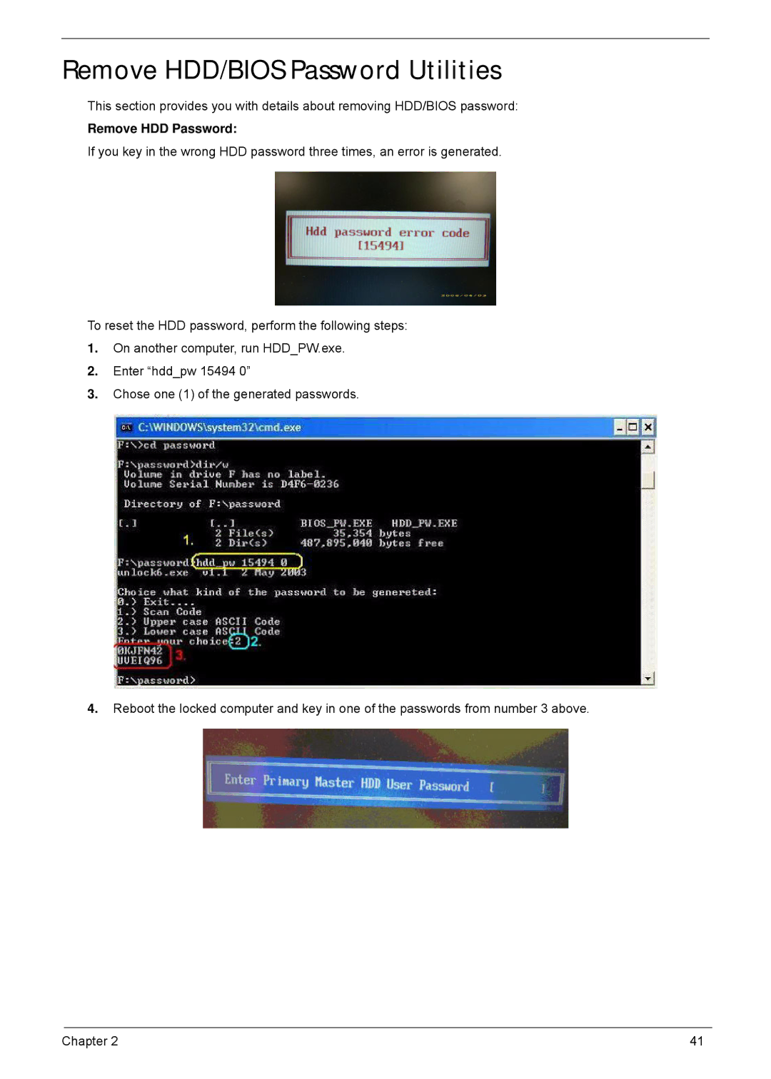 Acer 4552G, 4252 manual Remove HDD/BIOS Password Utilities, Remove HDD Password 