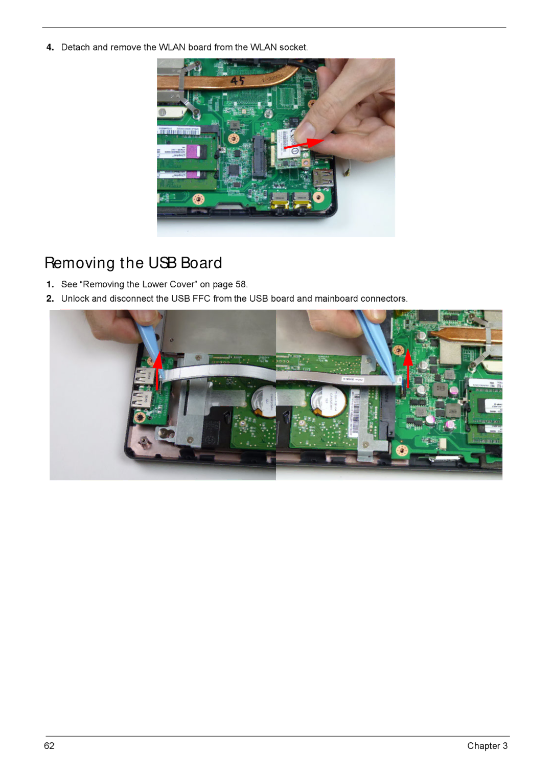 Acer 4552G, 4252 manual Removing the USB Board 