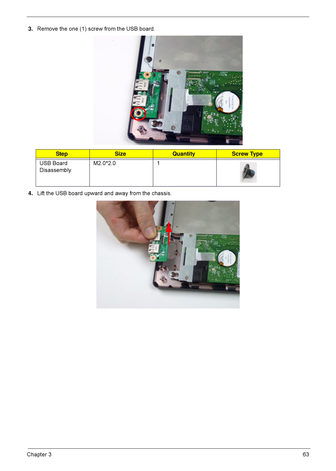 Acer 4552G, 4252 manual Remove the one 1 screw from the USB board 