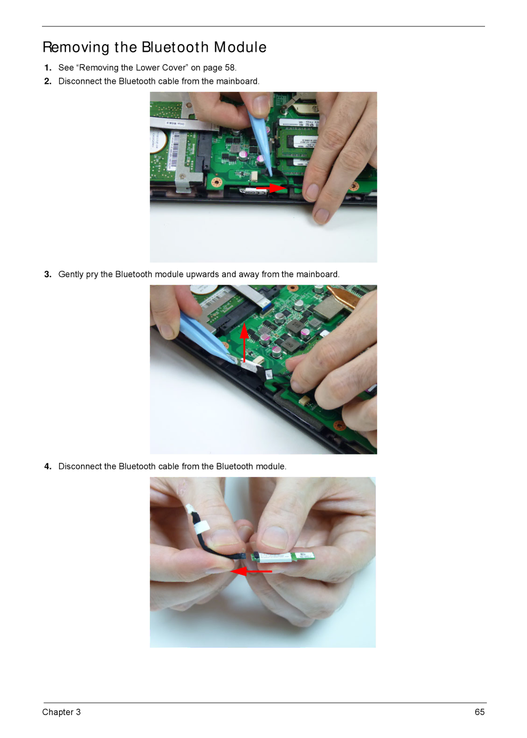 Acer 4552G, 4252 manual Removing the Bluetooth Module 