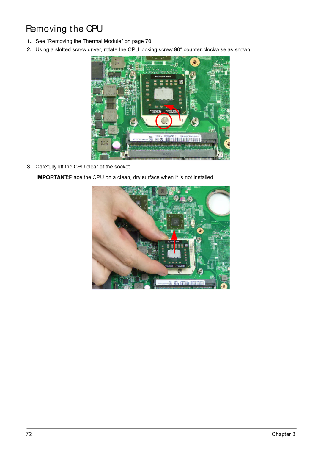 Acer 4552G, 4252 manual Removing the CPU 