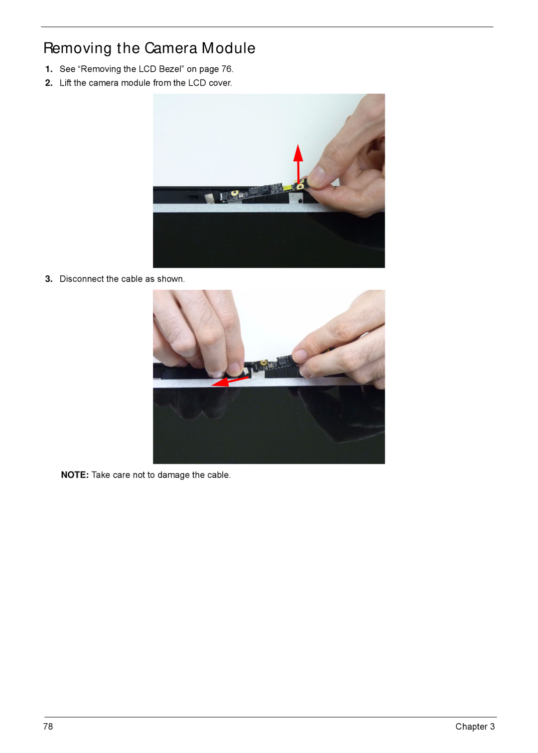 Acer 4552G, 4252 manual Removing the Camera Module 