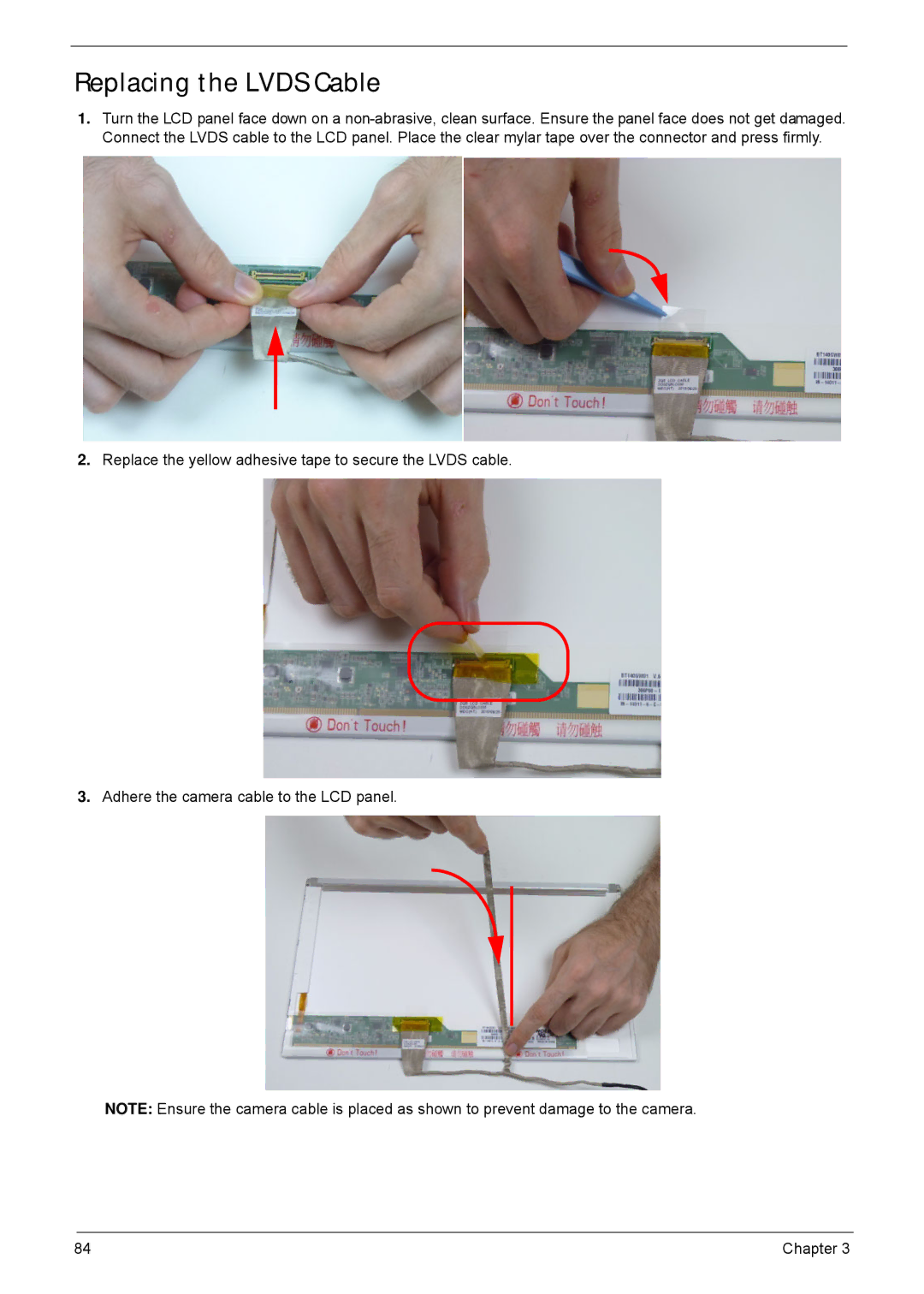 Acer 4552G, 4252 manual Replacing the Lvds Cable 