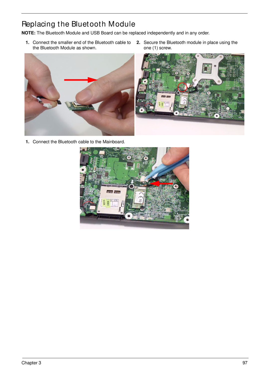 Acer 4553G manual Replacing the Bluetooth Module 